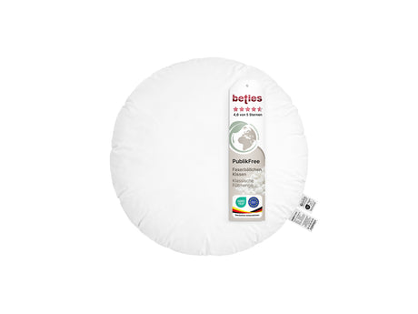beties PublikFree Polyesterflocken Füllkissen 40 cm rund – etikett,  Polyester, vegan, waschbar, Made in Europe