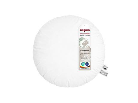 beties PublikFree Polyesterflocken Füllkissen 60 cm rund – Durchmesser 60 cm, rundes veganes Dekokissen ohne Federn, Kissenbezug Baumwolle mit etikett