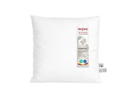 beties PublikFree Polyesterflocken Füllkissen 60x60 cm – etikett, Materialzusammensetzung 100% Polyester, vegan, waschbar, Made in Europe
