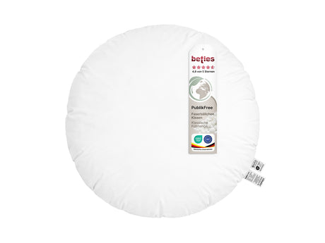 beties PublikFree Polyesterflocken Füllkissen 80 cm rund – etikett, Materialzusammensetzung 100% Polyester, vegan, waschbar, Made in Europe