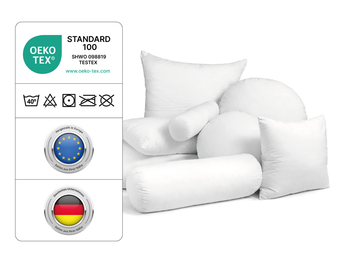 beties publikfree polyesterflocken Fuellkissen – OEKO-TEX Zertifizierung Infografik mit Siegel, Zertifikatsnummer und Produktangaben 