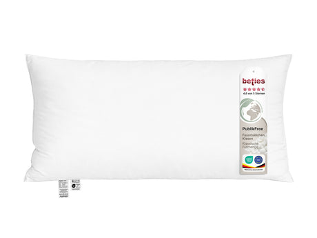 beties PublikFree Polyesterflocken Kopfkissen 40x80 cm – etikett, Materialzusammensetzung 100% Polyester, vegan, waschbar, Made in Europe