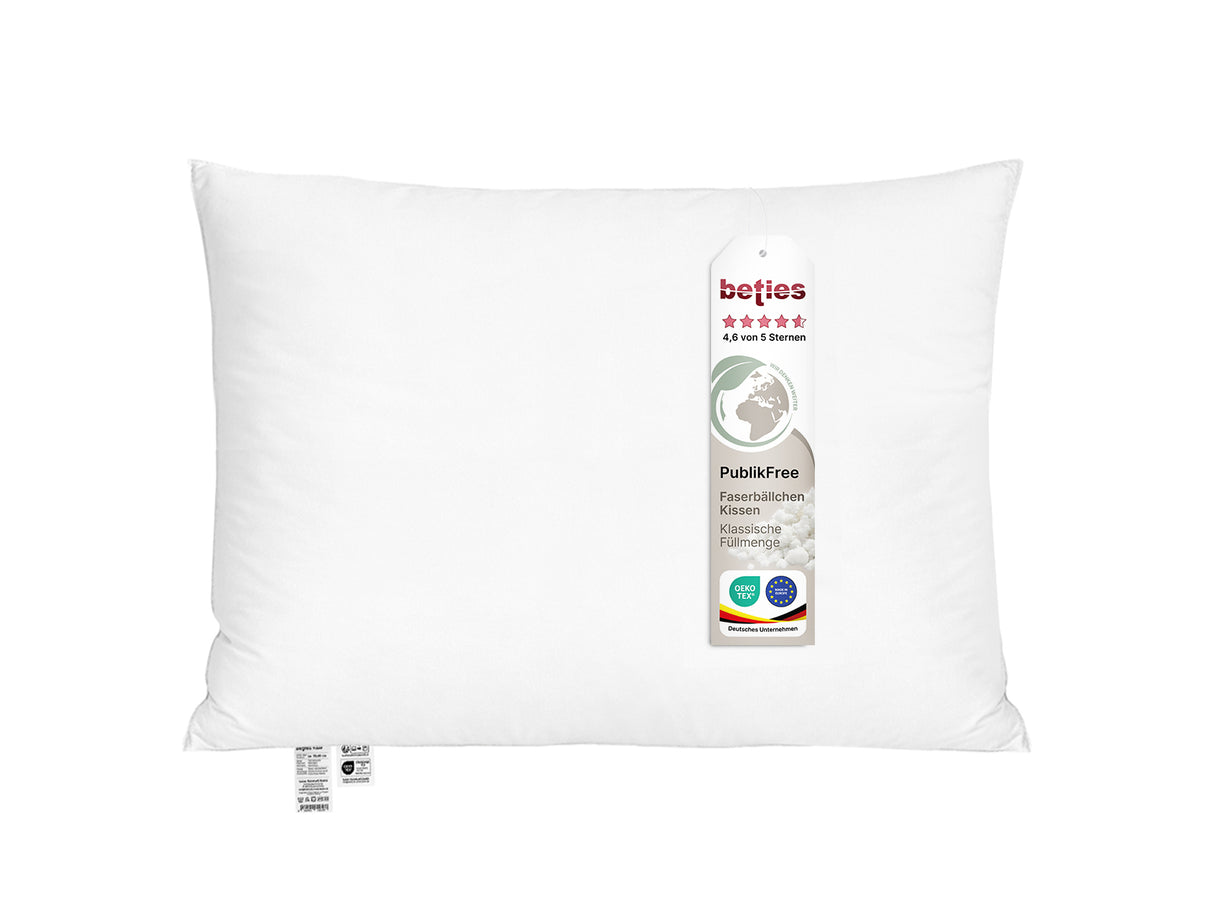 beties PublikFree Polyesterflocken Kopfkissen 50x70 cm – etikett, vegan, waschbar, Made in Europe