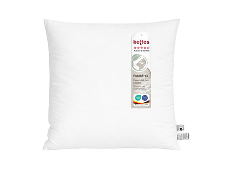 beties PublikFree Polyesterflocken Kopfkissen 80x80 cm – etikett, Materialzusammensetzung 100% Polyester, vegan, waschbar, Made in Europe