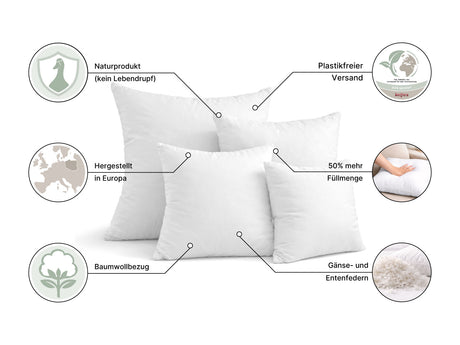 beties Publikplus Federkissen Fuellkissen Detailansicht Fuellung und Materialqualitaet 