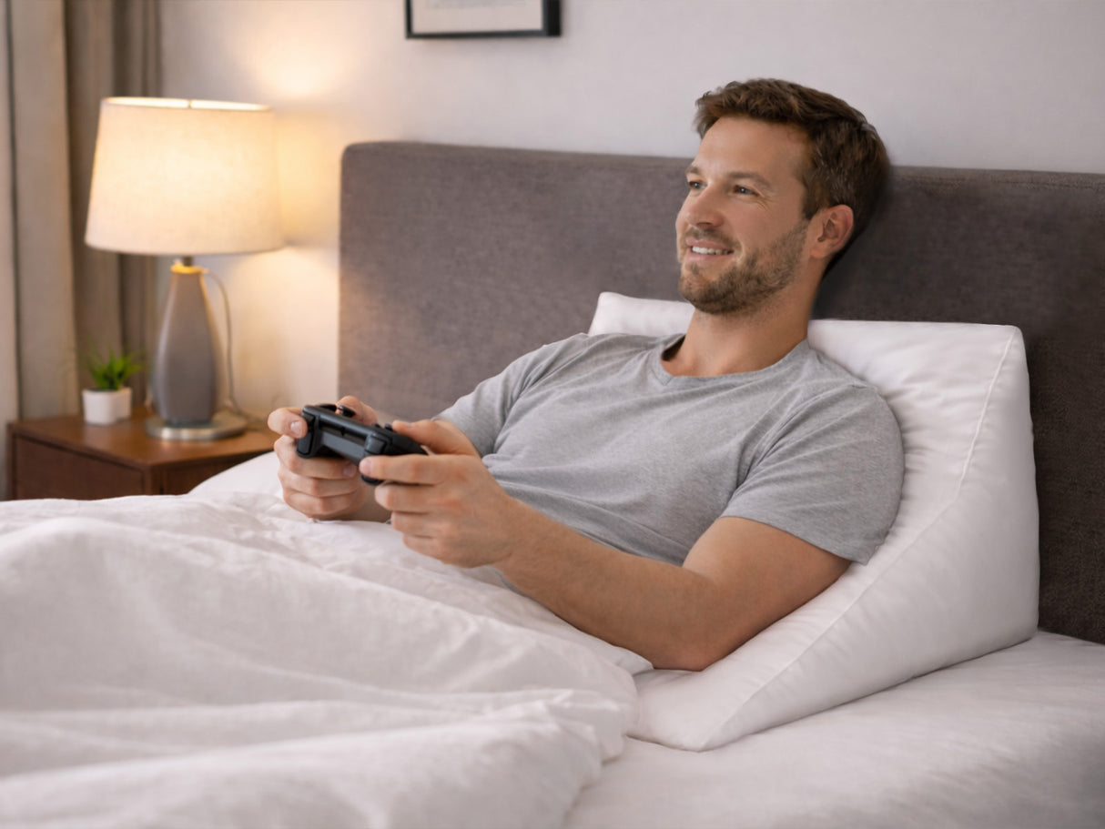 beties Publikup Stuetzkissen Keilkissen im Schlafzimmer auf dem Bett liegend 