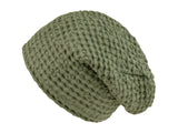 Sauna-Beanie von hinten in der Farbe Salbei-gruen One-Size Unisex aus Waffelpique Baumwoll-Leinenmix von beties aus der "PUR.NATURE" Serie.