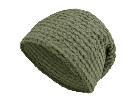 Sauna-Beanie von vorne in der Farbe Salbei-gruen One-Size Unisex aus Waffelpique Baumwoll-Leinenmix von beties aus der "PUR.NATURE" Serie.