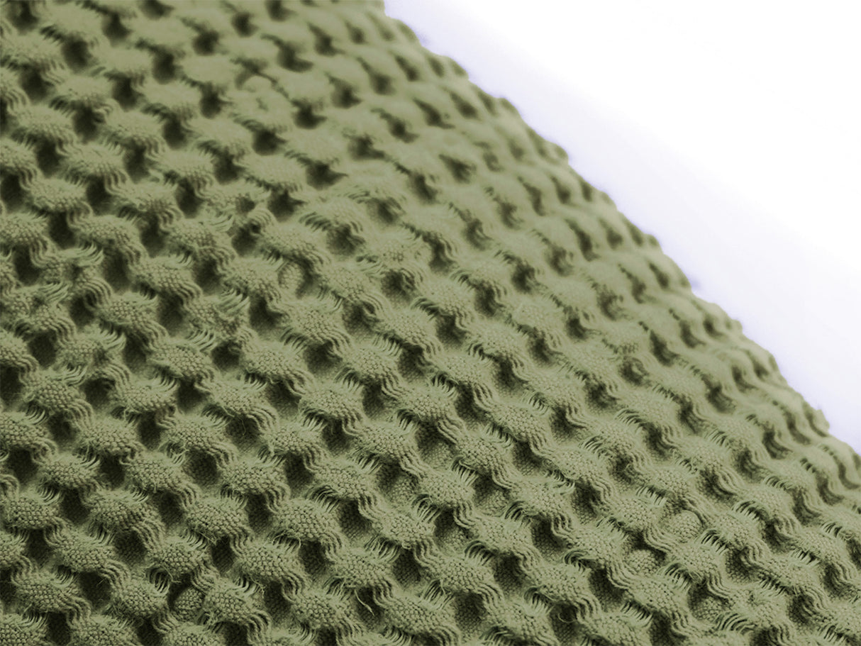 Waffelpique-Stoff, Detailaufnahme in der Farbe Salbei-gruen aus Baumwoll-Leinenmix von beties aus der "PUR.NATURE" Serie.gruen