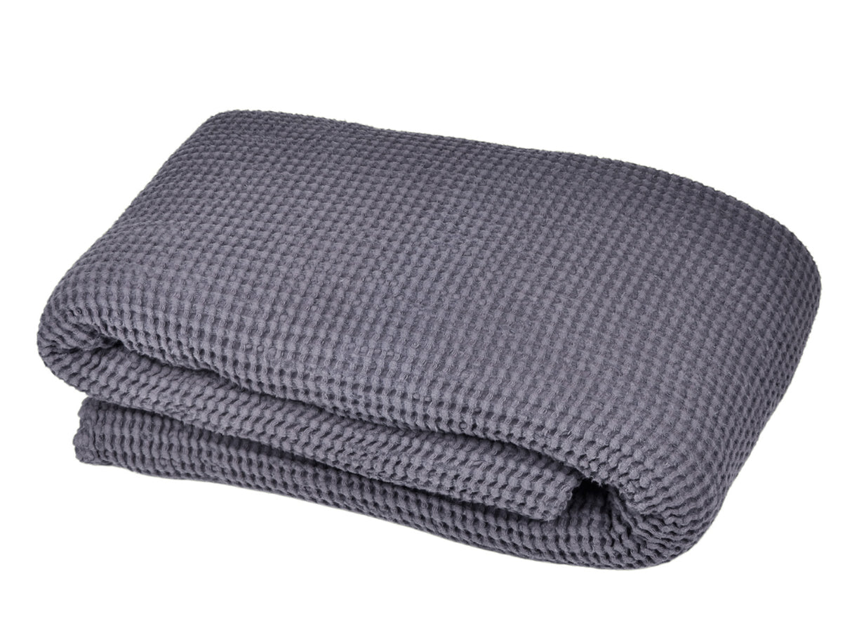 Wellness- & Wohndecke Fjord-blau ca. 215x230 cm – große Waffelpique Tagesdecke aus Baumwoll-Leinenmix beties "PUR.NATURE"