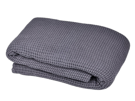 Wellness- & Wohndecke Fjord-blau ca. 215x230 cm – große Waffelpique Tagesdecke aus Baumwoll-Leinenmix beties "PUR.NATURE"