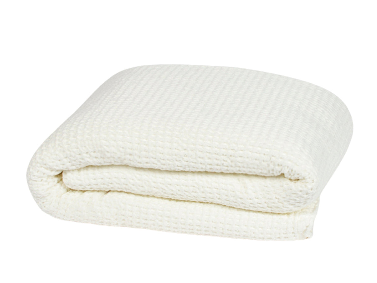 Wellness- & Wohndecke Gletscher-weiß ca. 215x230 cm – große Waffelpique Tagesdecke aus Baumwoll-Leinenmix beties "PUR.NATURE"