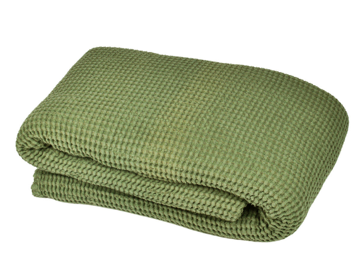 Wellness- & Wohndecke Salbei-grün ca. 215x230 cm – große Waffelpique Tagesdecke aus Baumwoll-Leinenmix beties "PUR.NATURE"