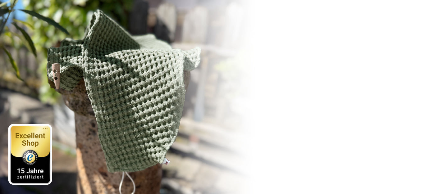 beties PUR.NATURE Haarturban aus Waffelpique Leinen-Baumwoll-Mix – Sauna Turban nordisches Design
